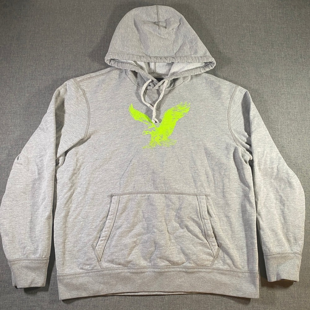American Eagle Outfitters Mens Gray Eagle Graphic Hoodie Sweatshirt Size L Y2K